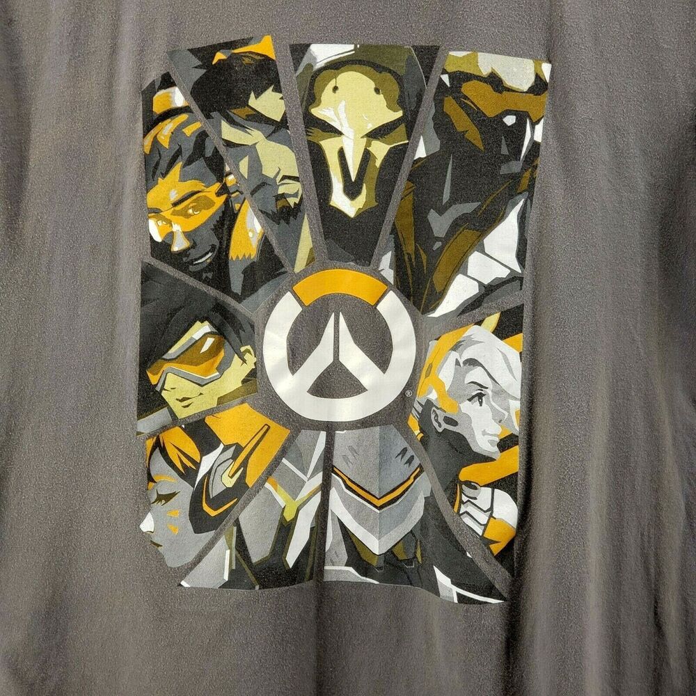 Gray Overwatch Cracked Glass Blizzard Entertainment Men's T Shirt Size XXL